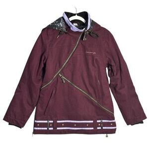 Obermeyer Sz 10 Kayla Ski Coat Pullover Side Zip Hooded Insulated Lace & Leather